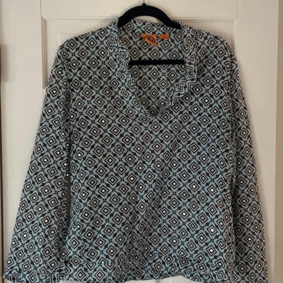 Tory Burch Tops - TORY BURCH COTTON TUNIC embellished sequins 12 med large black turquoise white